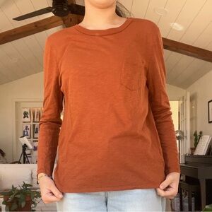 Madewell Rust Long Sleeve Pocket Tee Size Large 100% Cotton